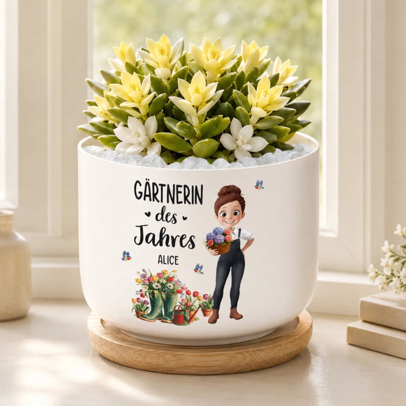 Personalisiertes Keramik-Blumentopf – Geschenk für Gärtnerin – Kleine Samen, Große Freude