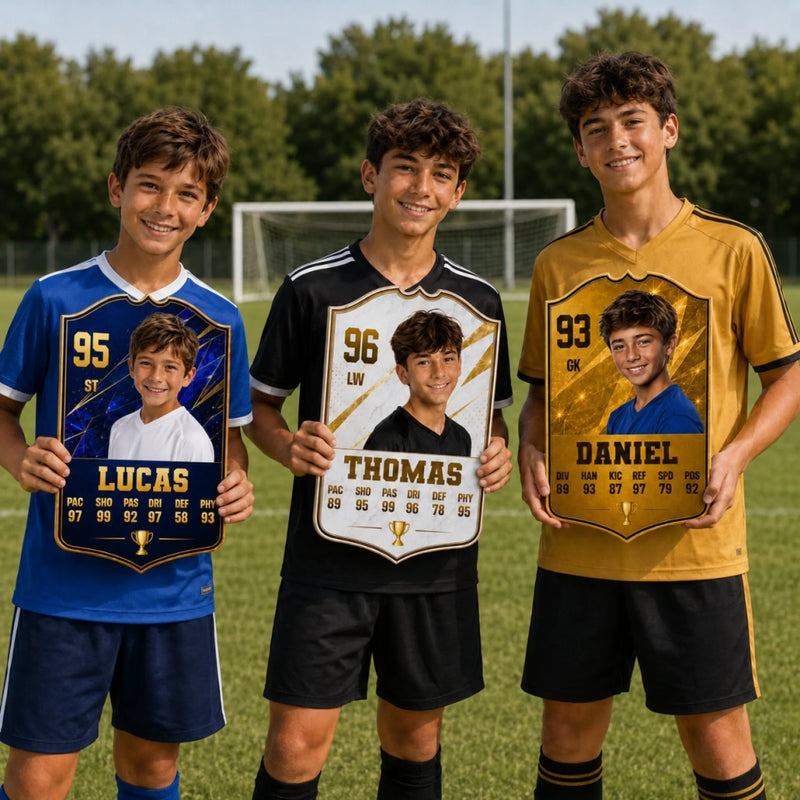 Personalisierte Fußballspieler-Kartenplakette – Geschenke für Fußballliebhaber, Sportfans und Sportbegeisterte – Champions