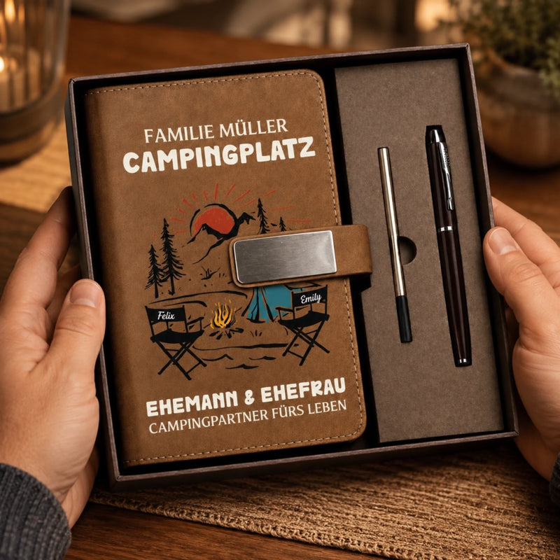 Personalisiertes Notizbuch aus PU-Leder – Geschenk Für Camper & Campingpaare – Für eure schönsten Campingmomente