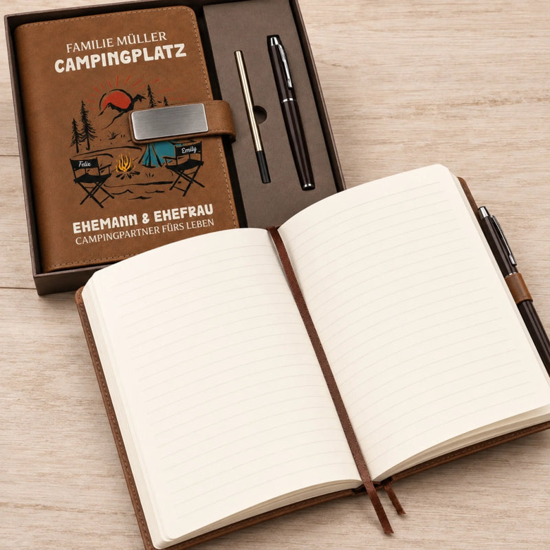 Personalisiertes Notizbuch aus PU-Leder – Geschenk Für Camper & Campingpaare – Für eure schönsten Campingmomente