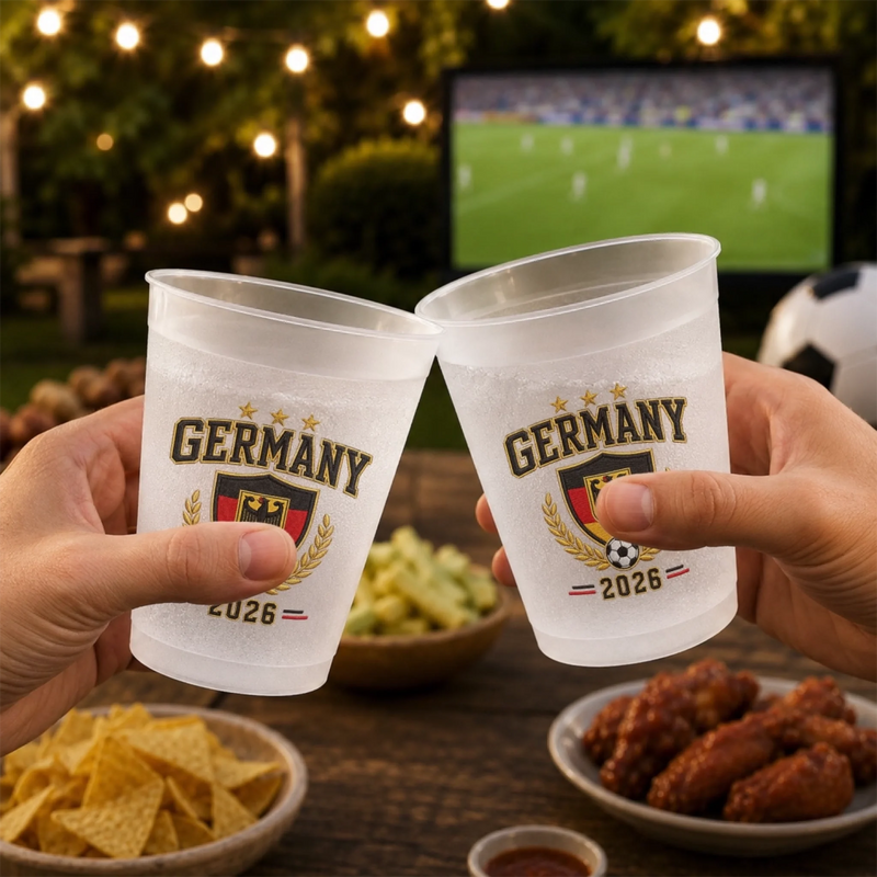 Personalisierte Partybecher - Geschenk für Familie & Fußballfans – Stolze Herzen, starke Nation