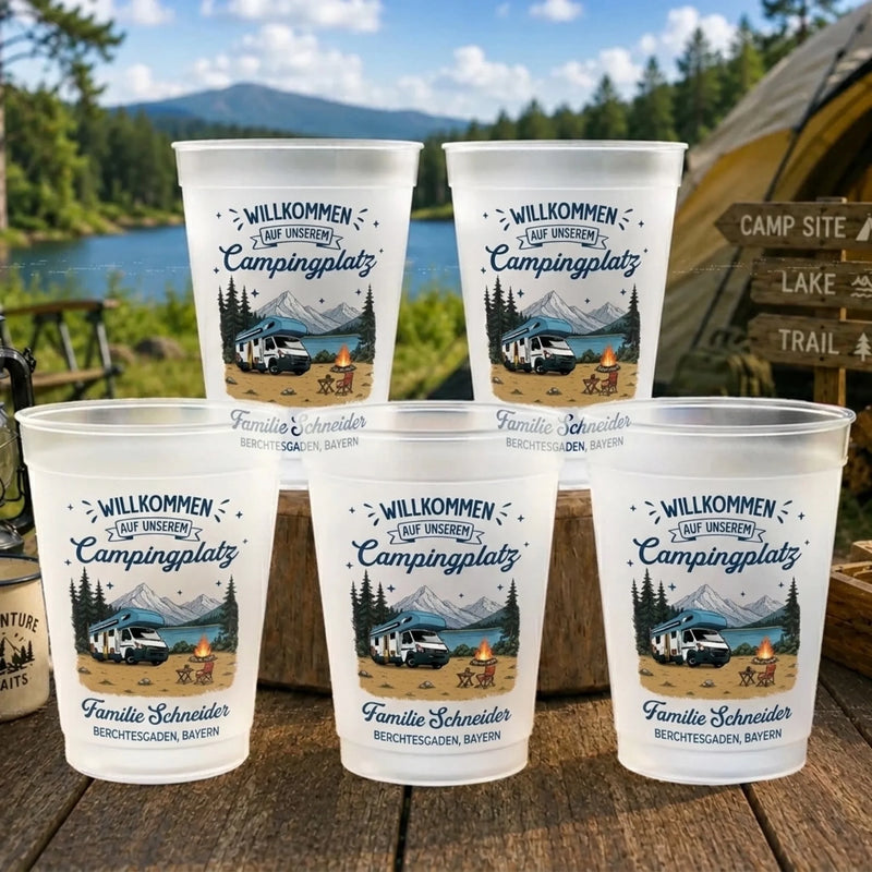 Personalisierte Partybecher - Geschenk Für Camper – Hier beginnt unser Campingabenteuer