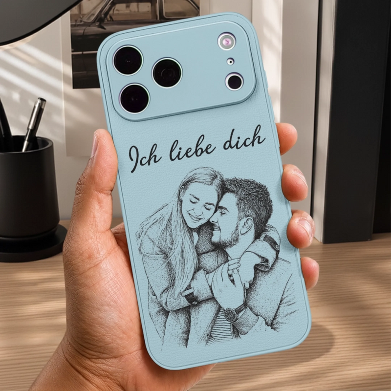 Personalisierte Leder Handyhülle mit Foto – Geschenk für Paar – Ich Liebe Dich