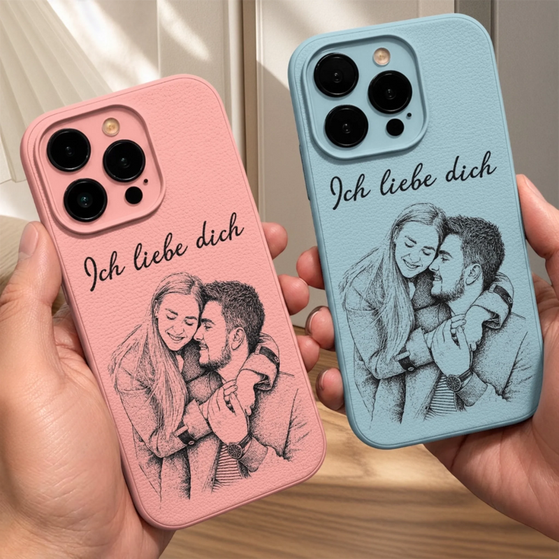 Personalisierte Leder Handyhülle mit Foto – Geschenk für Paar – Ich Liebe Dich