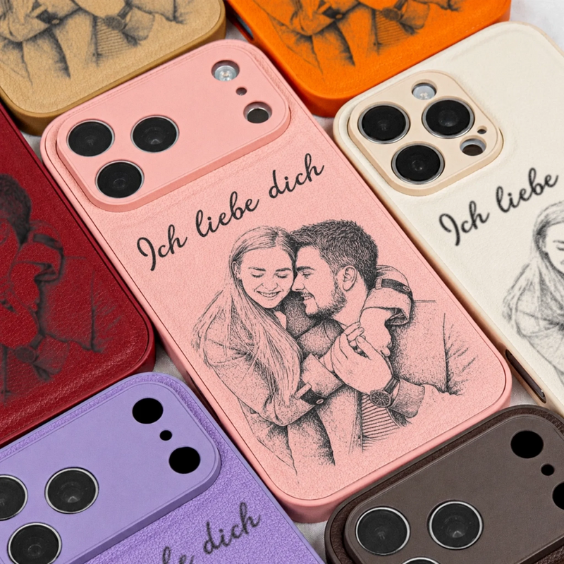 Personalisierte Leder Handyhülle mit Foto – Geschenk für Paar – Ich Liebe Dich