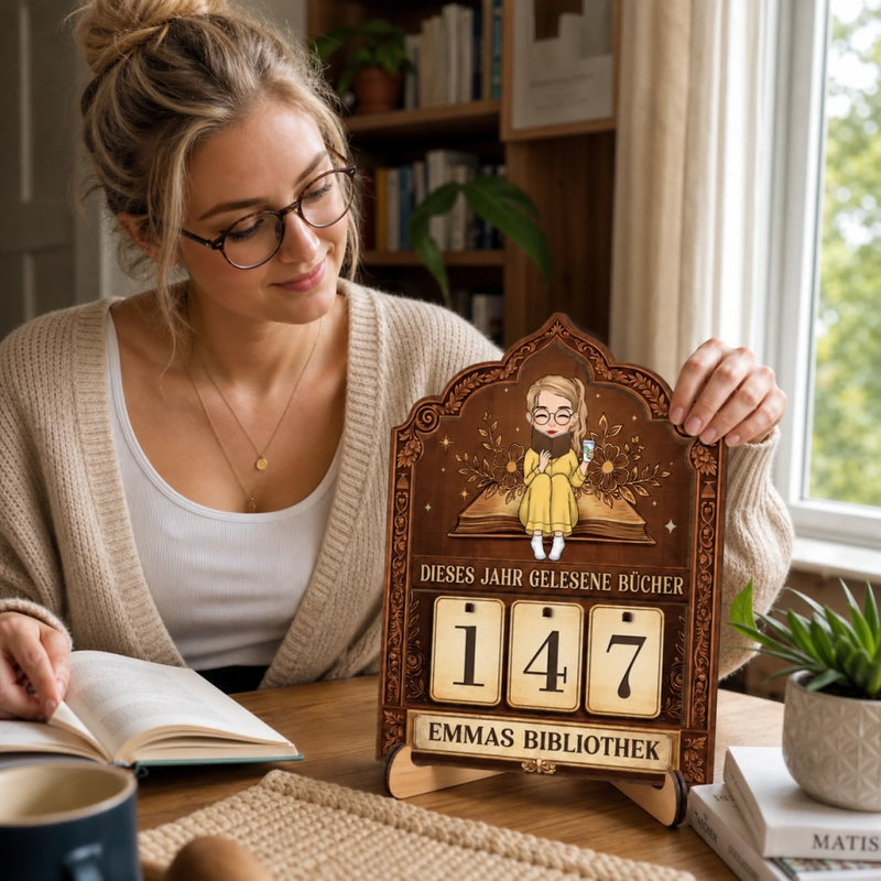 Personalisiertes Holz-Tracker-Schild – Geschenke für Buchliebhaber – Dieses Jahr Gelesene Bücher