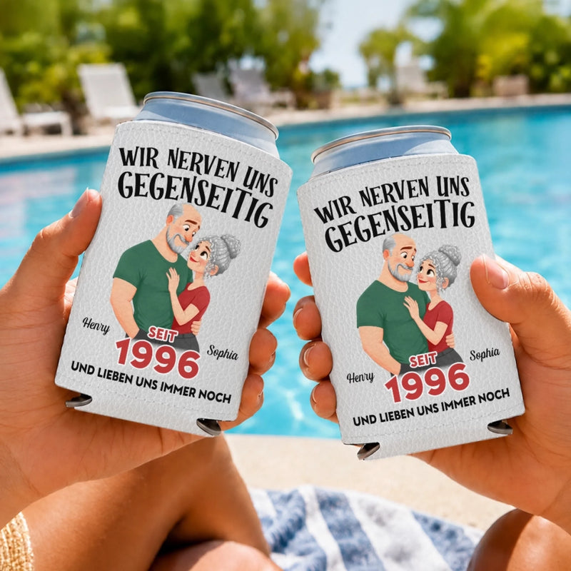 Personalisiertes Dosenkühler aus PU-Leder - Geschenk für Paar - Wir streiten, lachen und lieben uns
