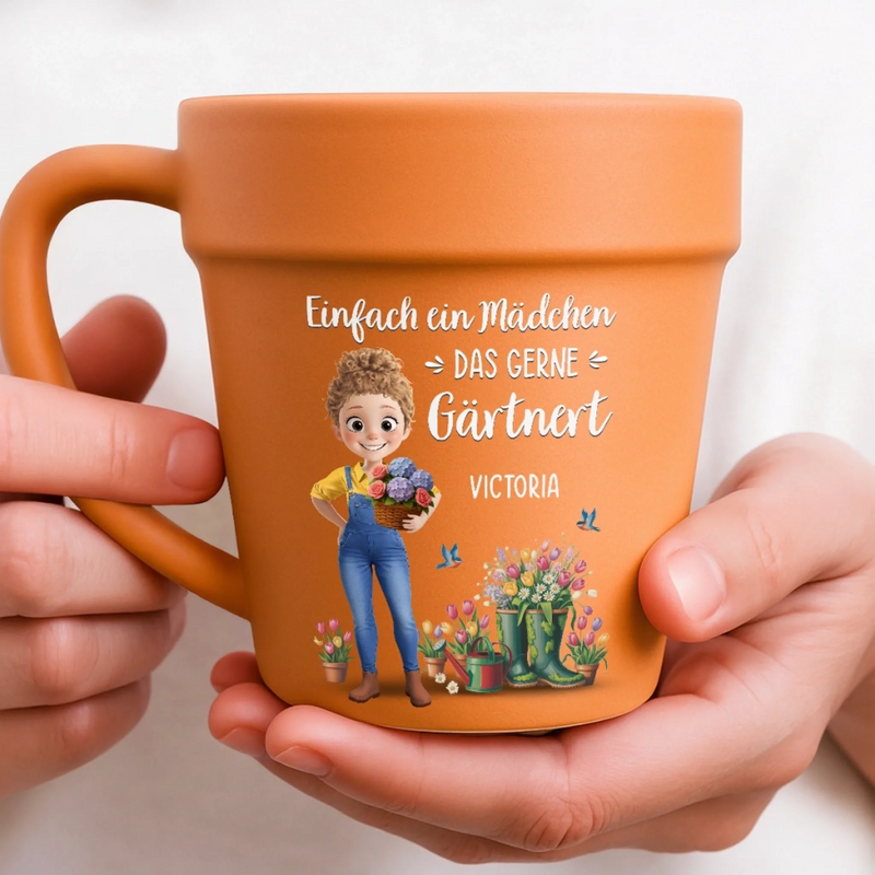 Personalisierte Blumentopf-Tasse – Geschenk für Gärtnerin & Pflanzenliebhaber – Mein Garten, meine Therapie