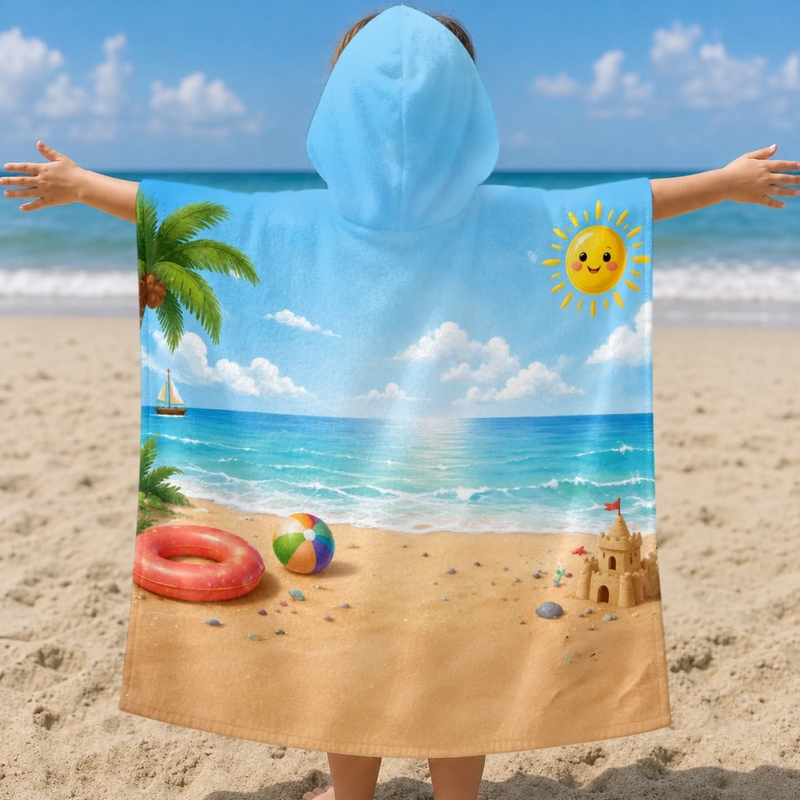Personalisierter Badeponcho – Geschenke für Kinder – Finde mich am Strand