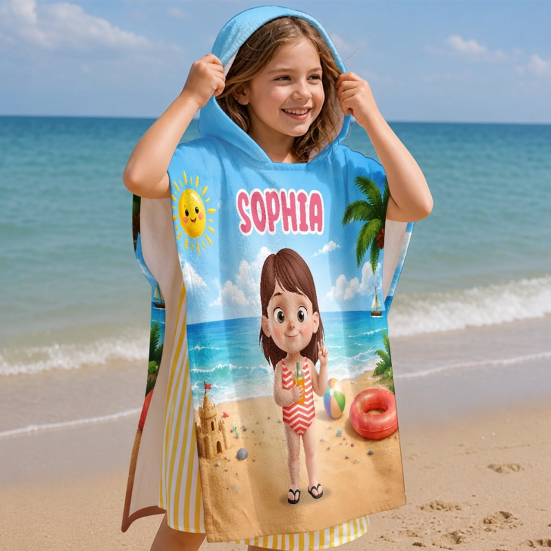 Personalisierter Badeponcho – Geschenke für Kinder – Finde mich am Strand