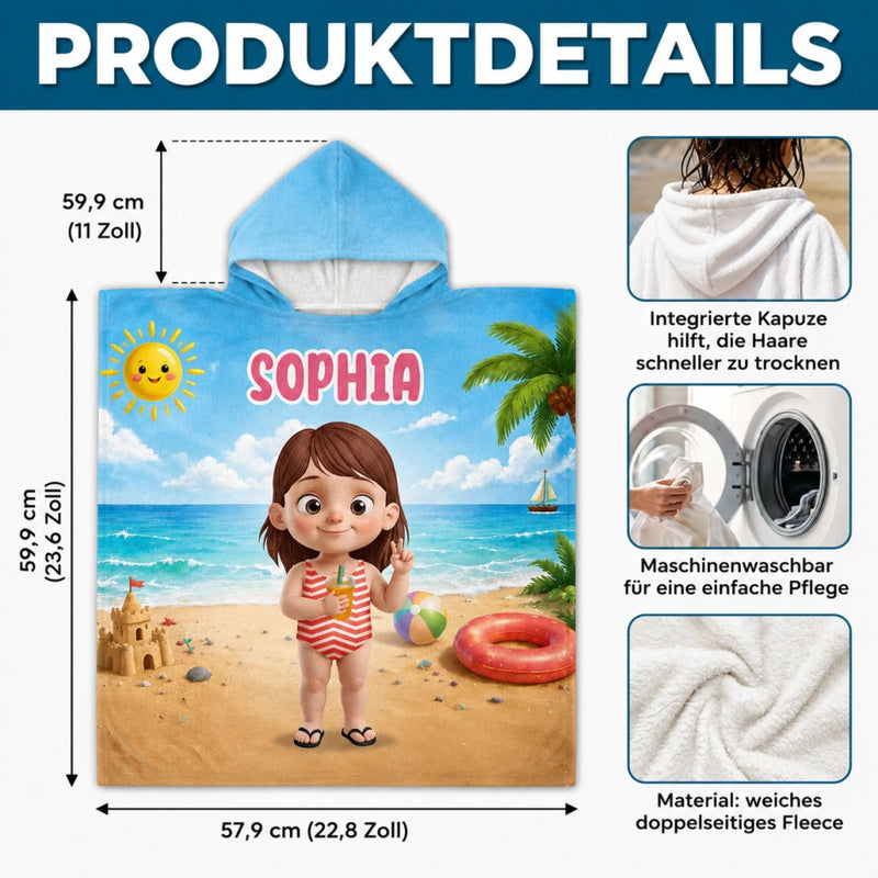 Personalisierter Badeponcho – Geschenke für Kinder – Finde mich am Strand