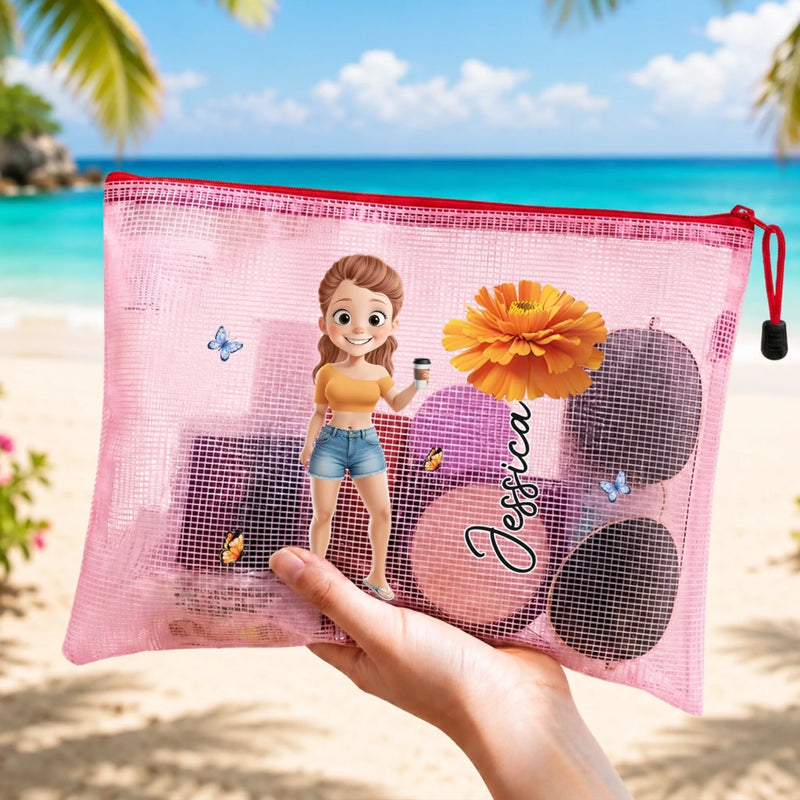 Personalisierte Netz-Strandtasche – Geschenk Für Frauen – Salzige Luft, glückliche Seele