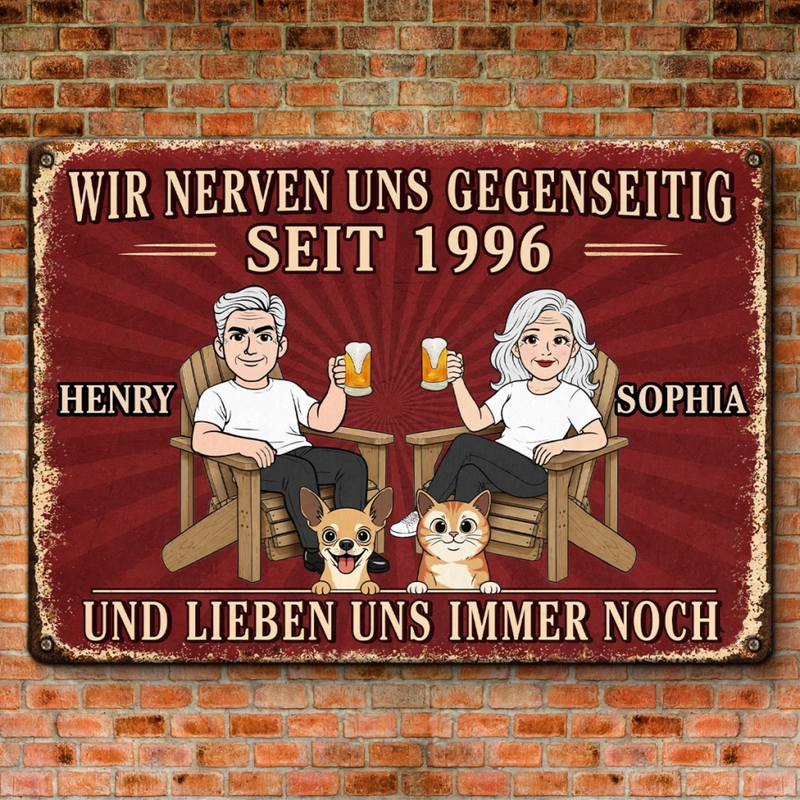 Personalisiertes Metallschild – Geschenk für Paar, Haustierbesitzer – Unsere Familie hat Pfoten