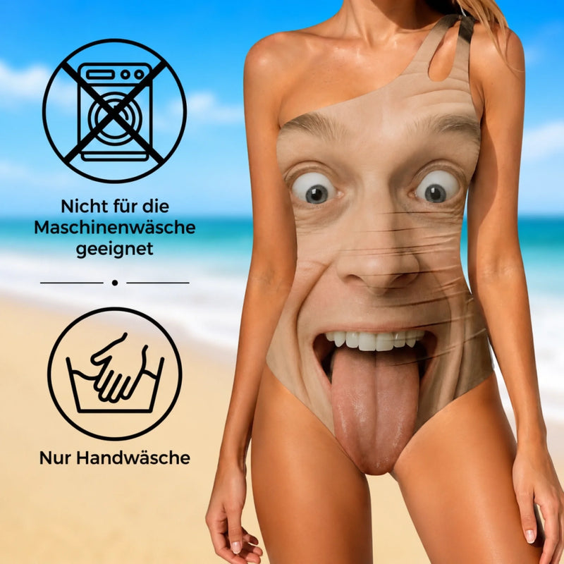 Personalisierte Einteiler-Badeanzug mit Foto – Geschenk für Frauen – Sonne an, Zunge raus