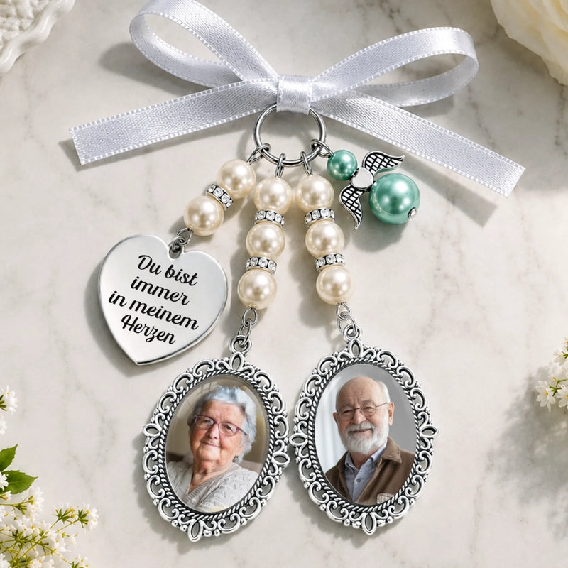 Personalisierte Brautstrauß Anhänger mit Foto - Gedenkgeschenke | In liebevoller Erinnerung - Du bist immer in meinem Herzen