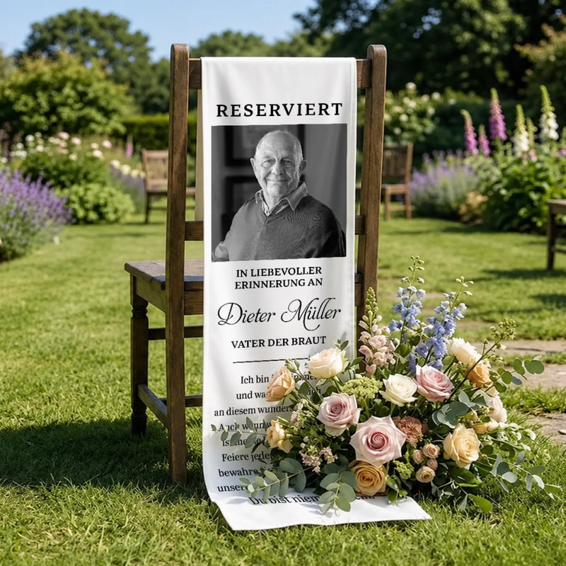 Personalisierte Stuhlbanner Hochzeit mit Foto - Gedenkgeschenke Bräute und Bräutigame - Nie vergessen