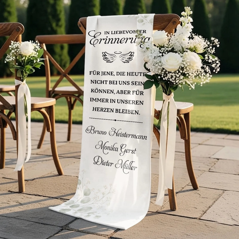 Personalisierte Stuhlbanner Hochzeit - Gedenkgeschenke Bräute und Bräutigame - Liebe endet niemals