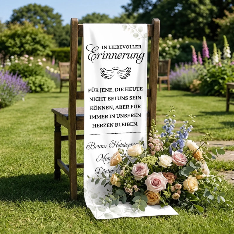 Personalisierte Stuhlbanner Hochzeit - Gedenkgeschenke Bräute und Bräutigame - Liebe endet niemals