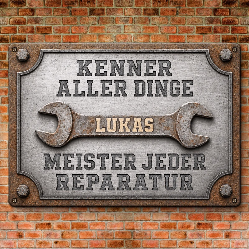 Personalisiertes Metallschild – Geschenk für Männer, Dich Selbst – Meister jeder Reparatur