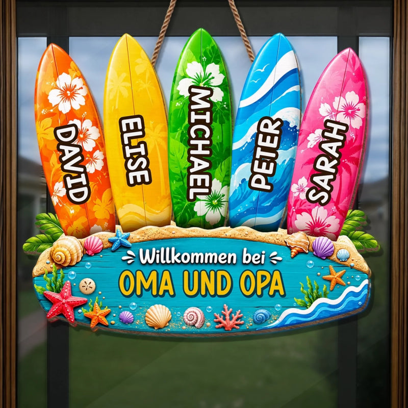 Personalisiertes Holzschild – Sommergeschenk für Oma, Opa, Familie – Sonne, Schwimmen, Wiederholen
