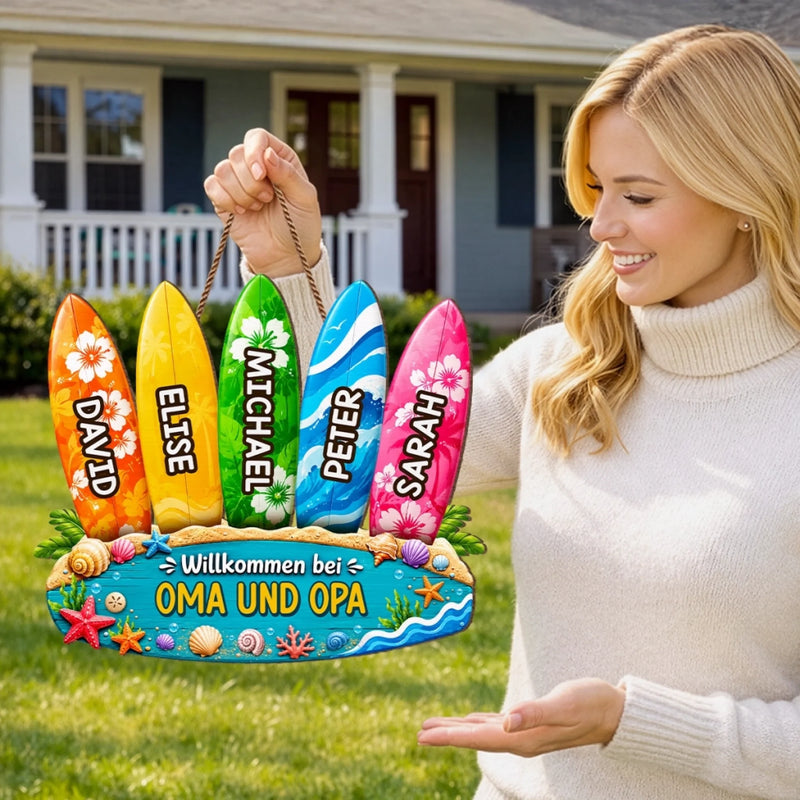 Personalisiertes Holzschild – Sommergeschenk für Oma, Opa, Familie – Sonne, Schwimmen, Wiederholen