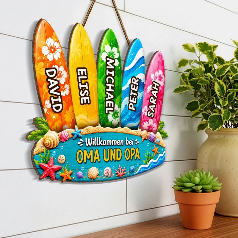 Personalisiertes Holzschild – Sommergeschenk für Oma, Opa, Familie – Sonne, Schwimmen, Wiederholen