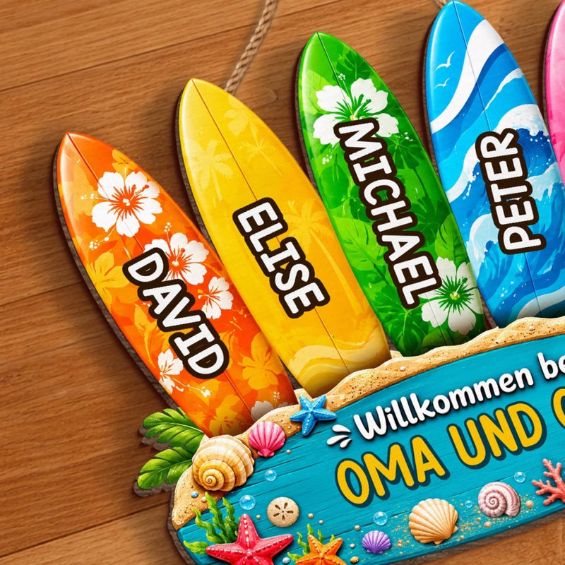 Personalisiertes Holzschild – Sommergeschenk für Oma, Opa, Familie – Sonne, Schwimmen, Wiederholen