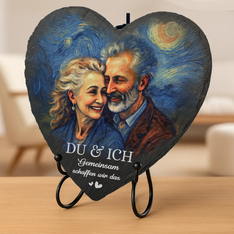 Personalisierter Herzstein mit Ständern und Foto - Geschenk für Paar - Gemeinsam schaffen wir das