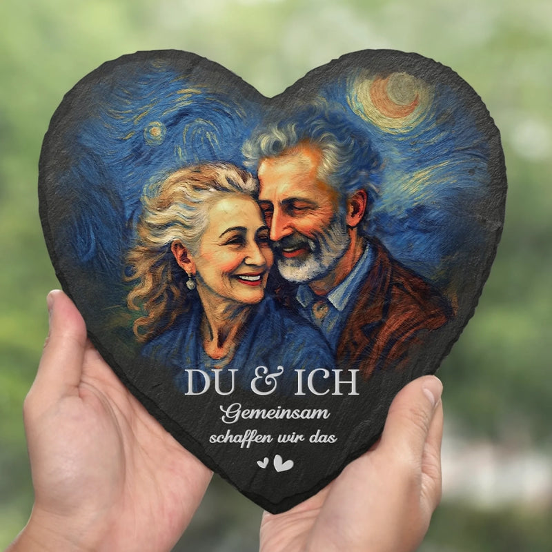 Personalisierter Herzstein mit Ständern und Foto - Geschenk für Paar - Gemeinsam schaffen wir das
