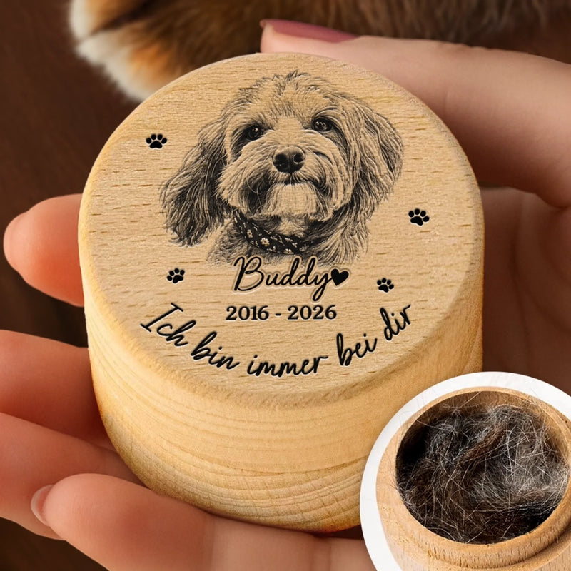 Personalisierte Tierhaar Erinnerungsbox mit Foto - Gedenkgeschenke | Erinnerung an Haustier - Ich bin immer bei dir