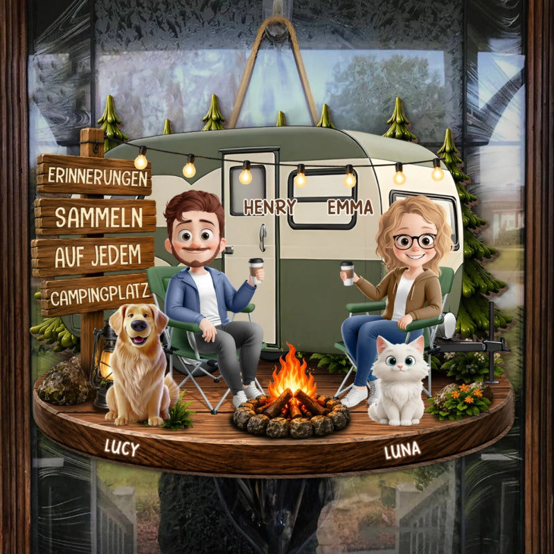 Personalisiertes Holzschild – Geschenk für Campingpaare, Tierliebhaber – Erinnerungen sammeln