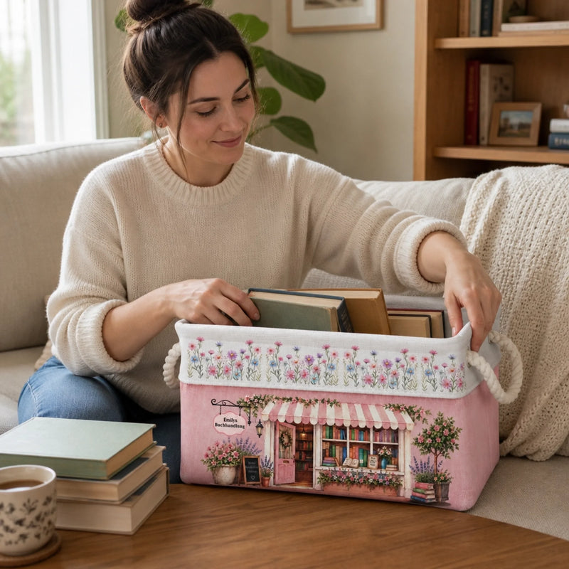 Personalisierter Aufbewahrungskorb – Geschenk für Buchliebhaber – Mein Buchladen