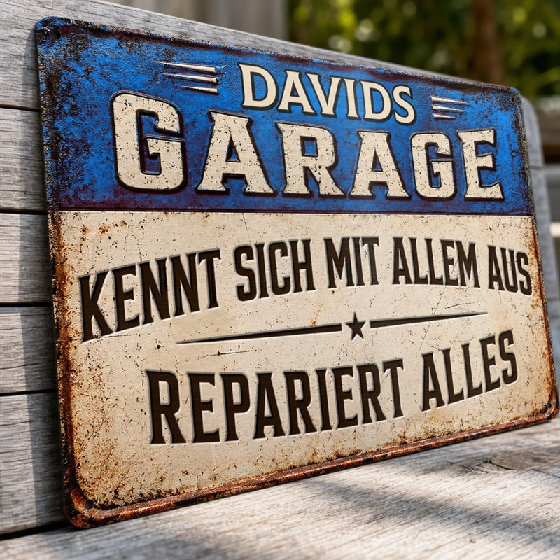 Personalisiertes Metallschild – Geschenk für Männer, Dich Selbst – Der Mann für jedes Problem
