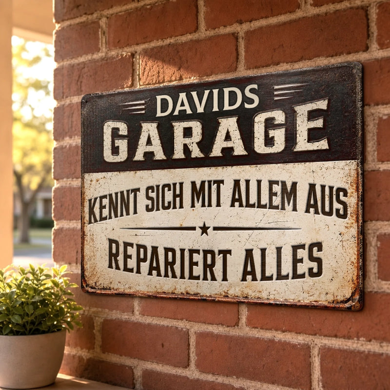 Personalisiertes Metallschild – Geschenk für Männer, Dich Selbst – Der Mann für jedes Problem