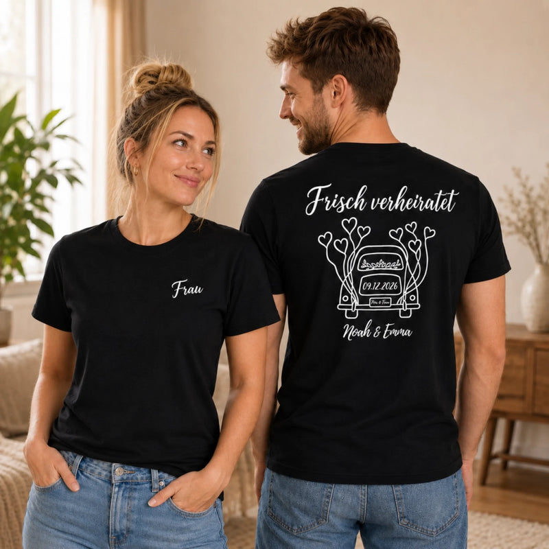 Personalisiertes Paar-T-Shirt – Geschenk für Paare, Braut, Bräutigam und Frischvermählte – Herr & Frau