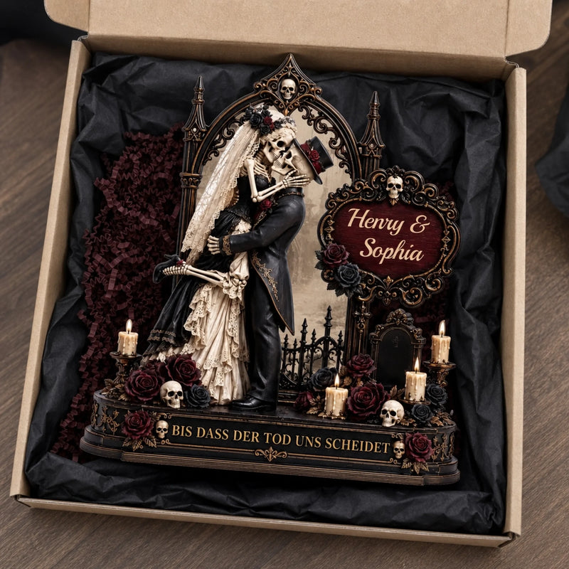 Personalisierte zweilagige Holzplakette - Halloween, Geschenke für Paar – Unsere ewige Gothic-Liebe