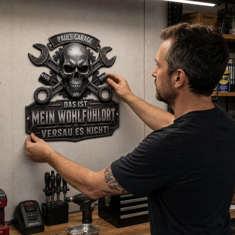Personalisiertes Metallschild in Wunschform – Geschenk für Familien – Mein Wohlfühlort