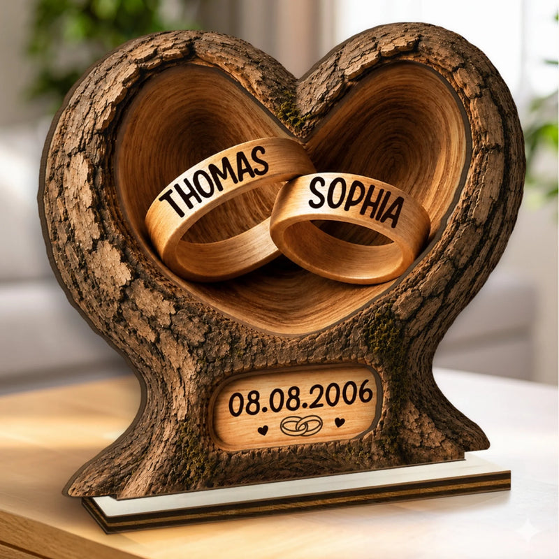Personalisierte zweilagige Holzplakette – Geschenke für Paar – Zwei Herzen vereint zu einem
