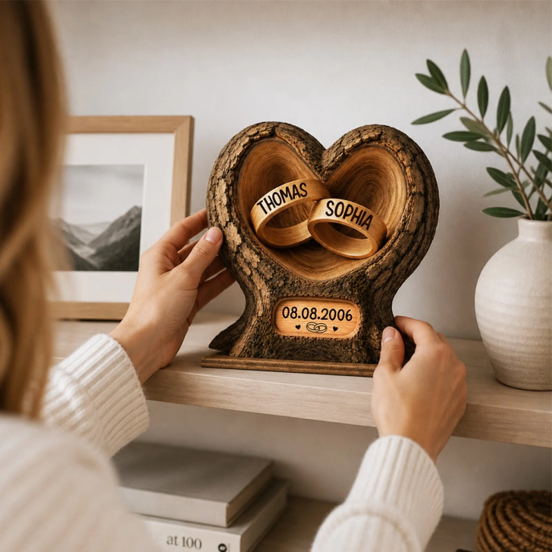 Personalisierte zweilagige Holzplakette – Geschenke für Paar – Zwei Herzen vereint zu einem