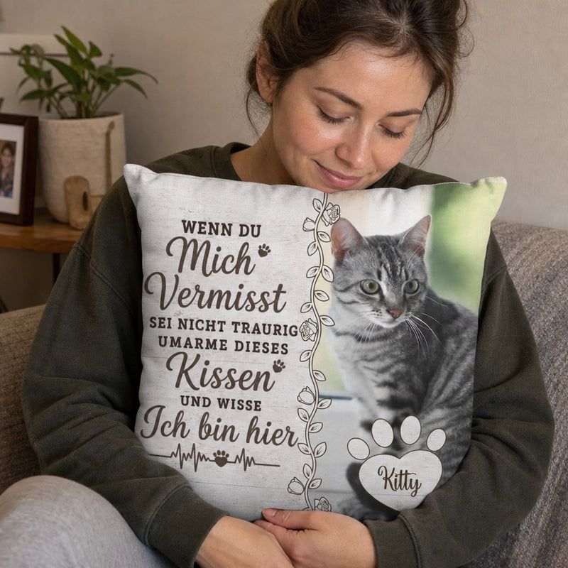 Personalisiertes Taschenkissen mit Foto – Gedenkgeschenke | Erinnerung an Haustier – Ich bin immer bei dir