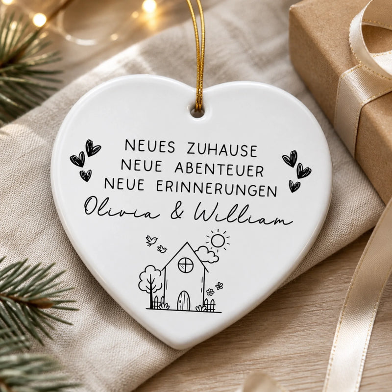 Personalisierter Keramikanhänger – Einzugsgeschenk für Paare, neue Hausbesitzer – Neues Zuhause, neue Abenteuer