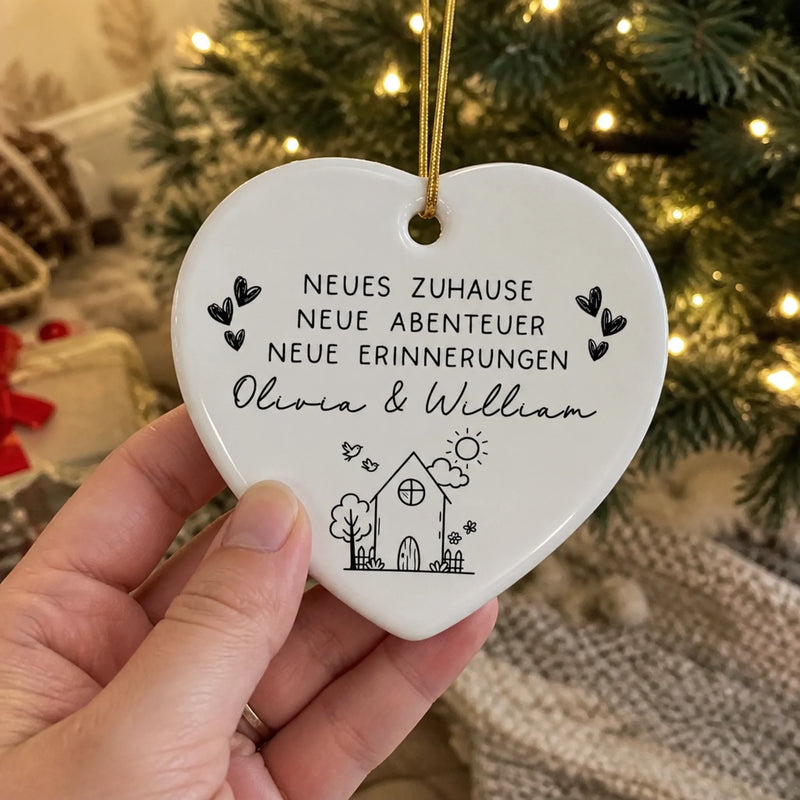 Personalisierter Keramikanhänger – Einzugsgeschenk für Paare, neue Hausbesitzer – Neues Zuhause, neue Abenteuer
