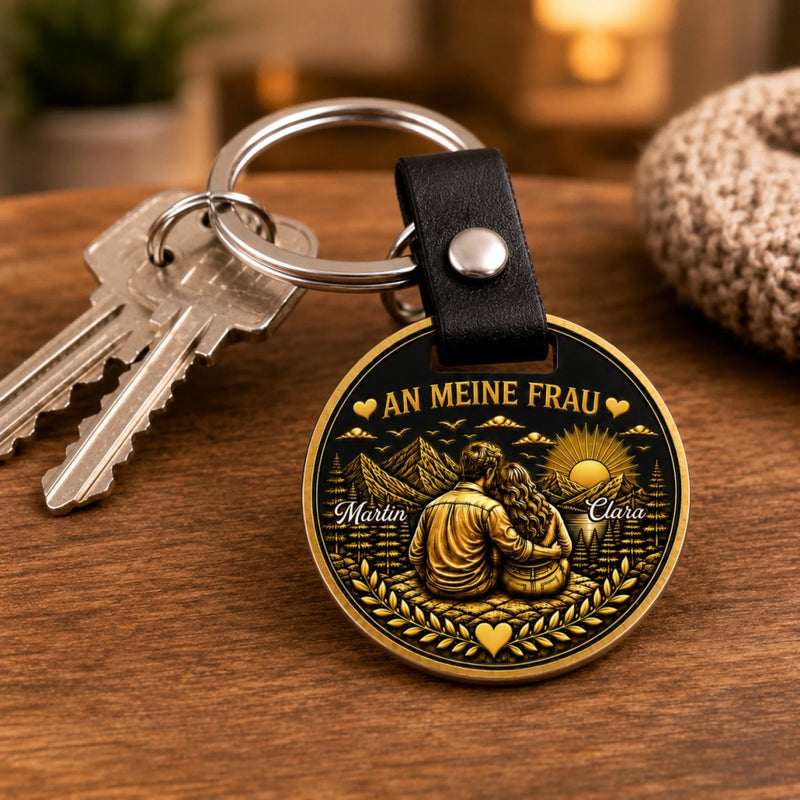 Personalisierter runder Metall-Schlüsselanhänger – Geschenk für Paare – Für immer zusammen