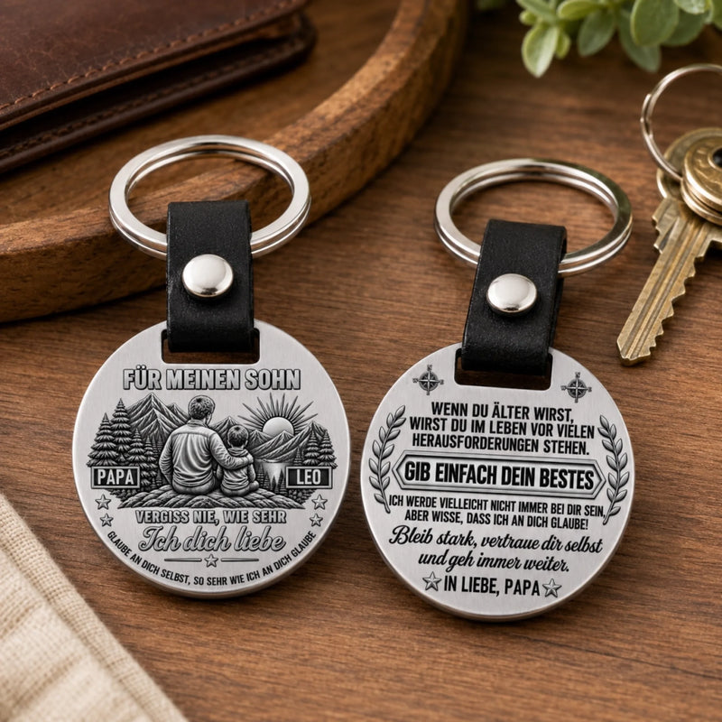 Personalisierter runder Metall-Schlüsselanhänger – Geschenk für Sohn – Ich an dich glaube