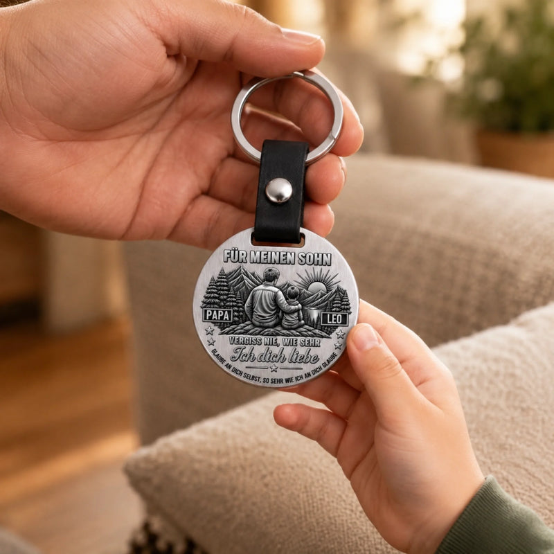 Personalisierter runder Metall-Schlüsselanhänger – Geschenk für Sohn – Ich an dich glaube