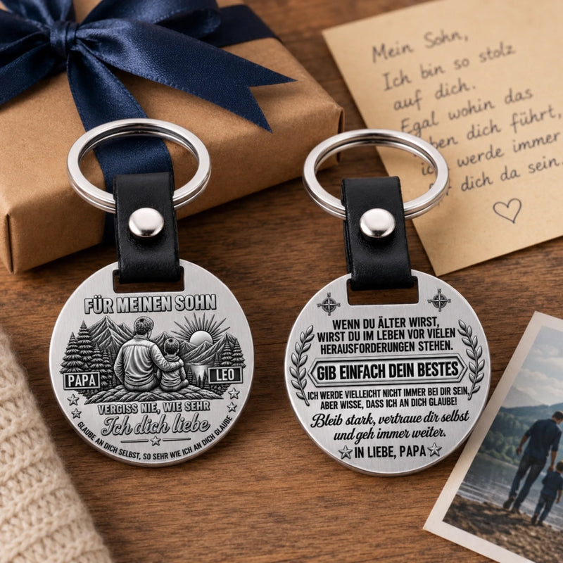 Personalisierter runder Metall-Schlüsselanhänger – Geschenk für Sohn – Ich an dich glaube