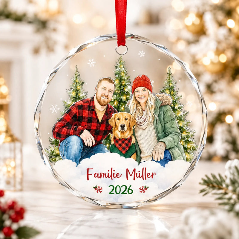Personalisierte Glasornamente mit Foto – Weihnachtsgeschenk für Familie – Weihnachten heißt Familie