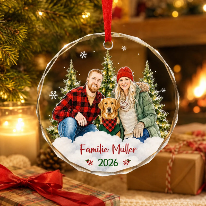 Personalisierte Glasornamente mit Foto – Weihnachtsgeschenk für Familie – Weihnachten heißt Familie