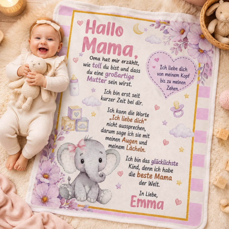 Personalisierte Decke - Geschenk für frischgebackene Eltern - Hallo Mama