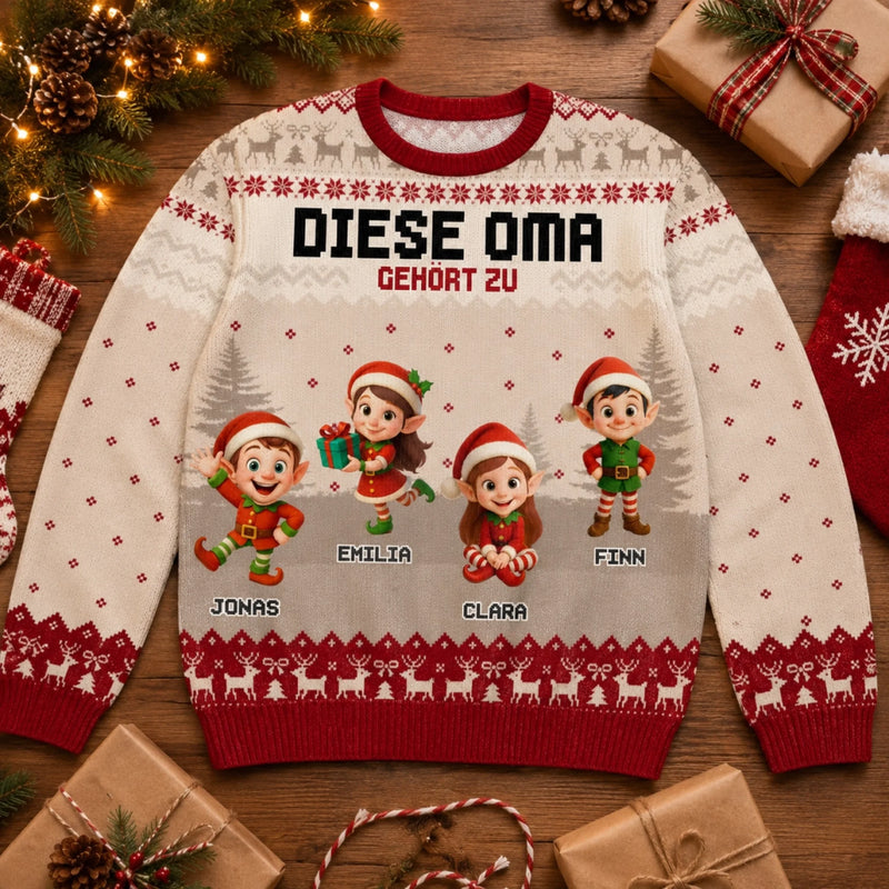 Personalisiertes Weihnachtssweatshirt – Weihnachtsgeschenk für Opa, Oma – Süßesten Elfen der Stadt